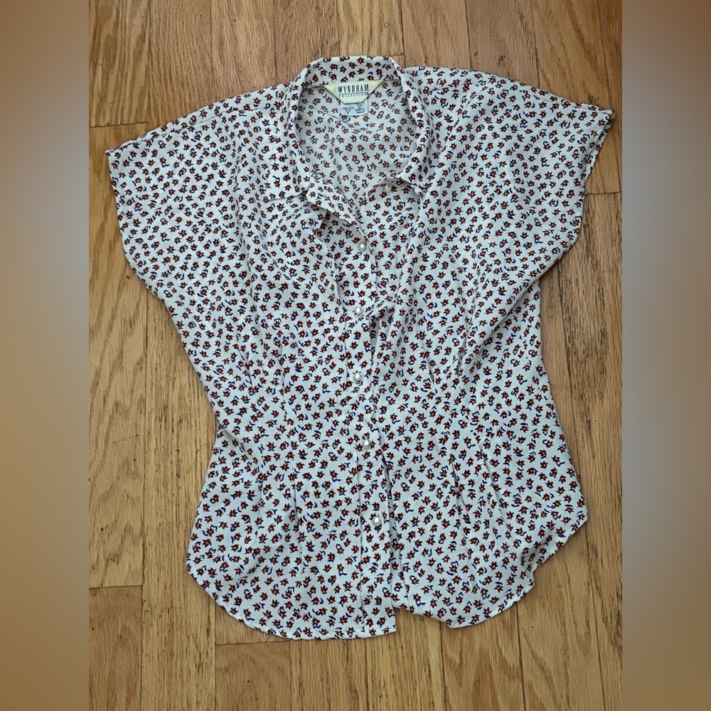 Vintage Floral Cap Sleeve Mandarin Collar Top
